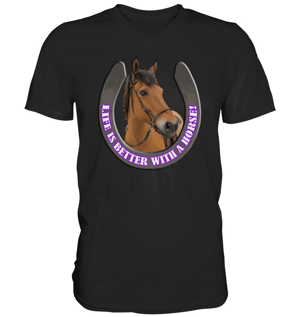Life is better with a horse! Motiv 3 - Mens V-Neck Shirt - SHERADE Media