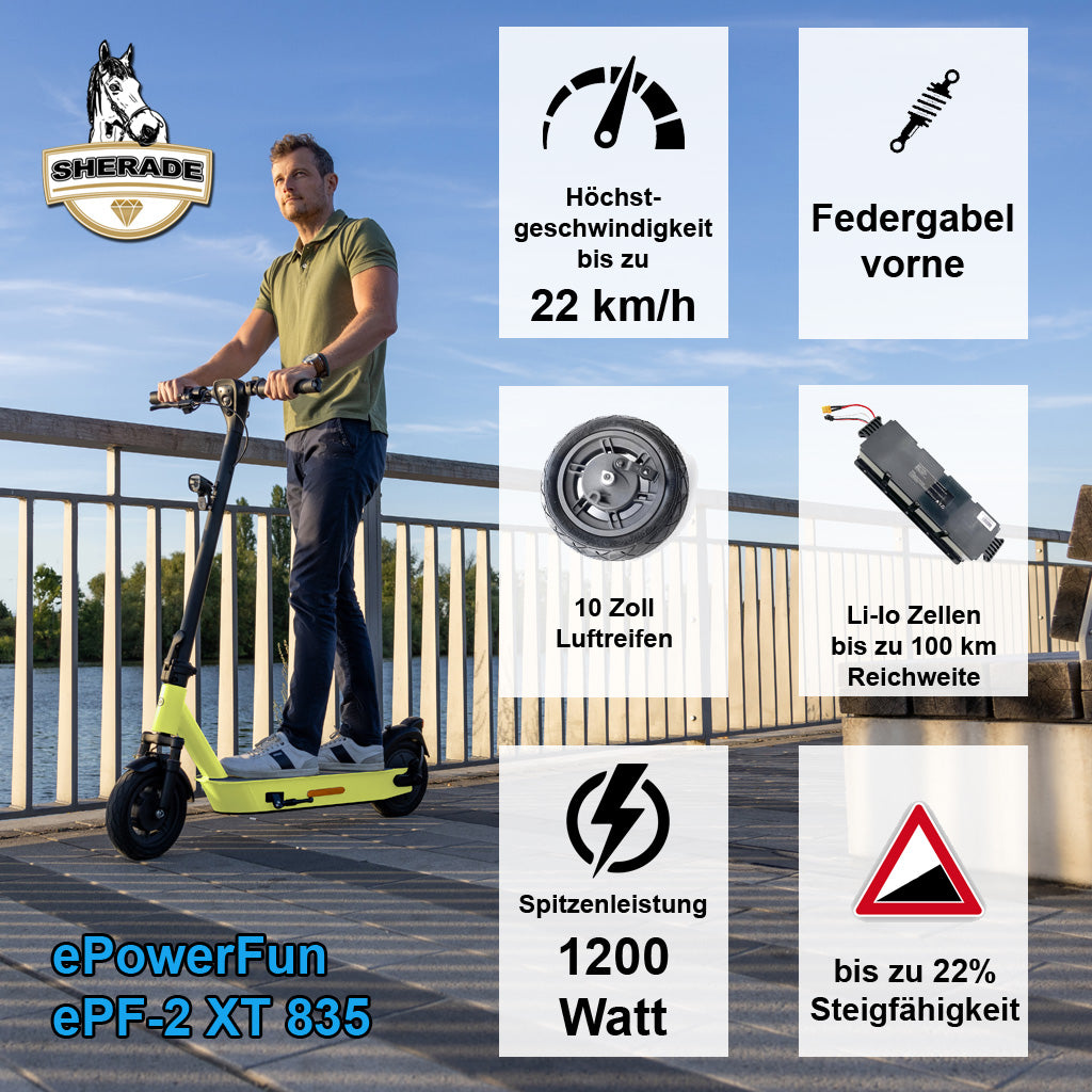 ePowerFun ePF-2 XT 835 - 100km Reichweite - e-Scooter mit Straßenzulassung