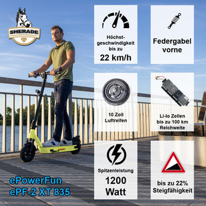 ePowerFun ePF-2 XT 835 - 100km Reichweite - e-Scooter mit Straßenzulassung