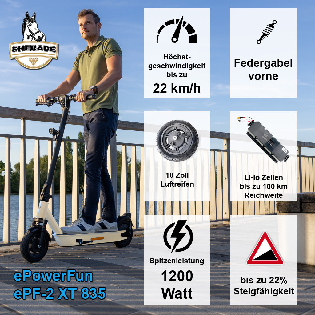 ePowerFun ePF-2 XT 835 - 100km Reichweite - e-Scooter mit Straßenzulassung