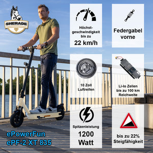 ePowerFun ePF-2 XT 835 - 100km Reichweite - e-Scooter mit Straßenzulassung