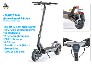 ePF-Pulse 960 Testsieger F.A.Z. 08/2024 - 104 km Reichweite - e-Scooter von ePowerFun - Wegfahrsperre NFC Chip